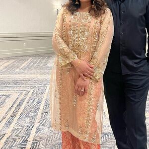 Embellished Pink & Champagne Indian Kurta Set